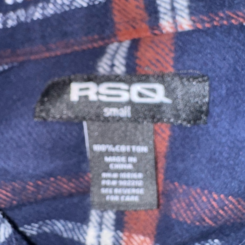 RSQ Navy and Rust Plaid Shirt - Picture 2 of 12